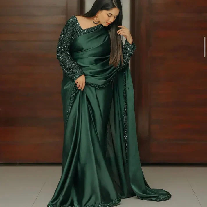 Silk Saree With Sequence Work✨