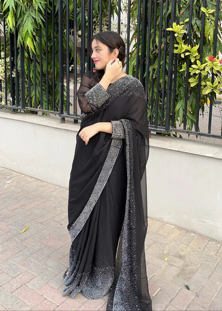 Chiffon Rhinestone Saree