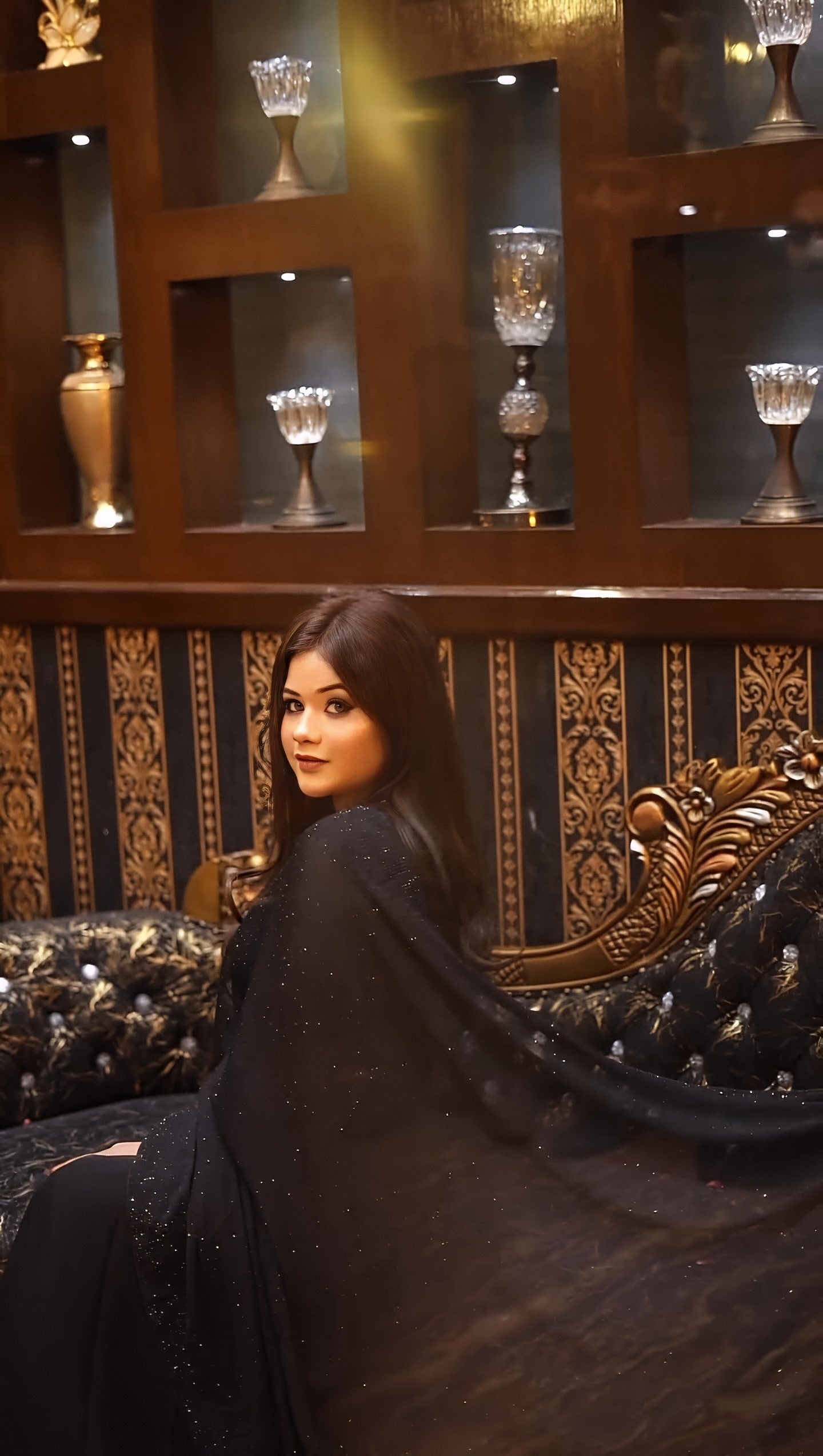 Beautiful Black Stone Saree (Stitched)