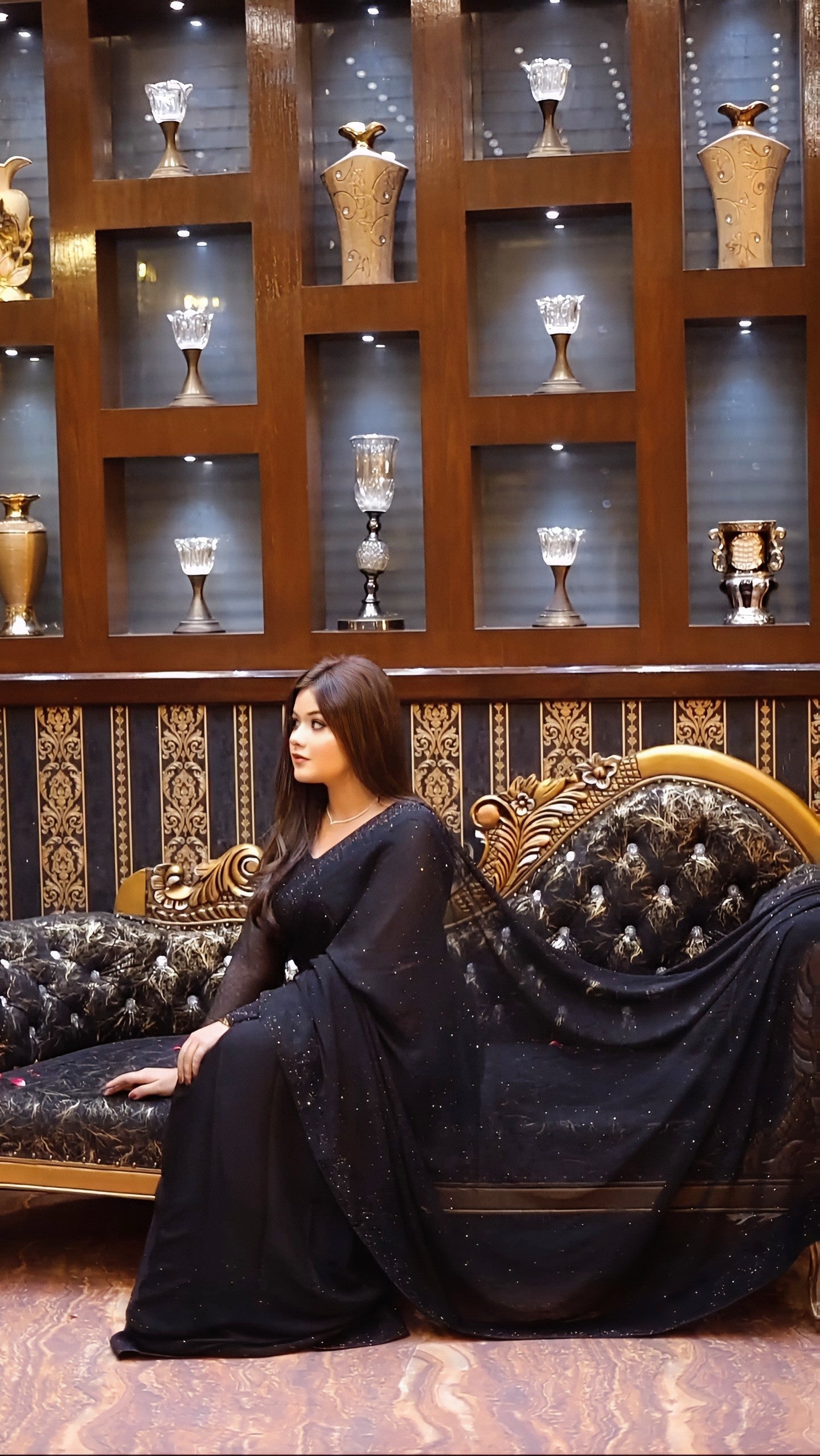 Beautiful Black Stone Saree (Stitched)