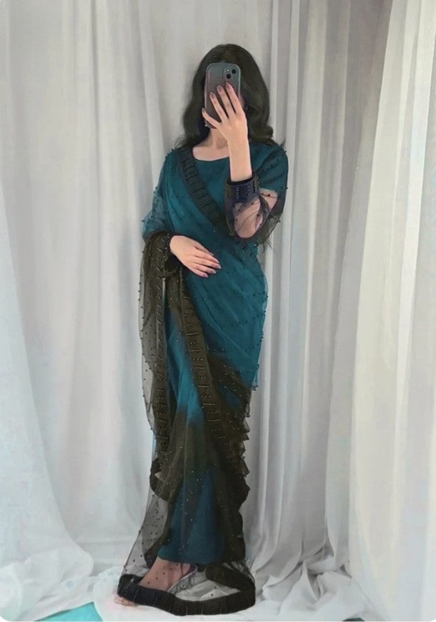 Elegance Black Pulse Saree Double Shade Net (Unstitched)