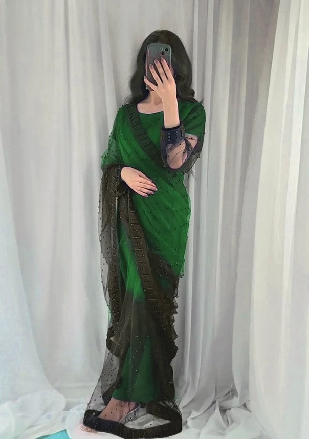 Elegance Black Pulse Saree Double Shade Net (Unstitched)