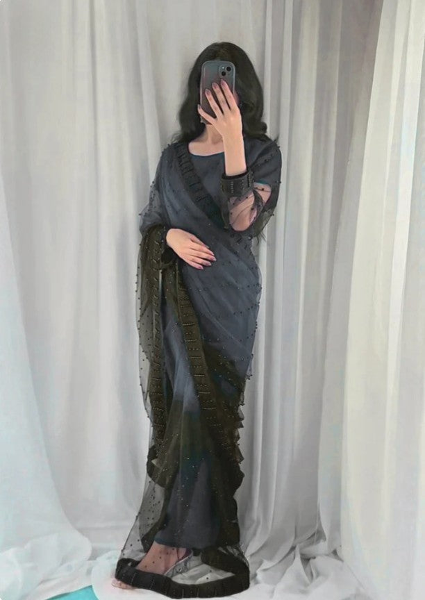 Elegance Black Pulse Saree Double Shade Net (Unstitched)