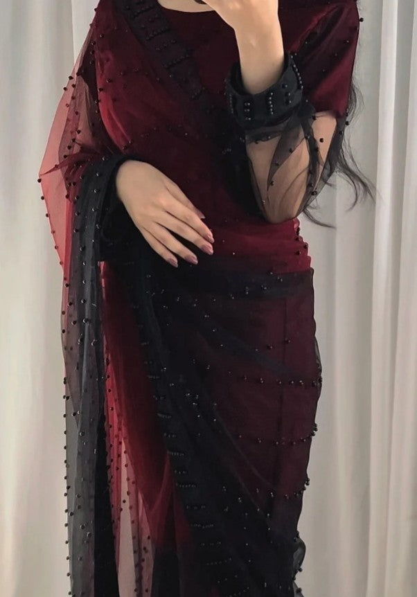 Elegance Black Pulse Saree Double Shade Net (Unstitched)