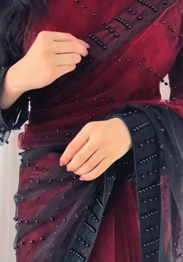 Elegance Black Pulse Saree Double Shade Net (Unstitched)