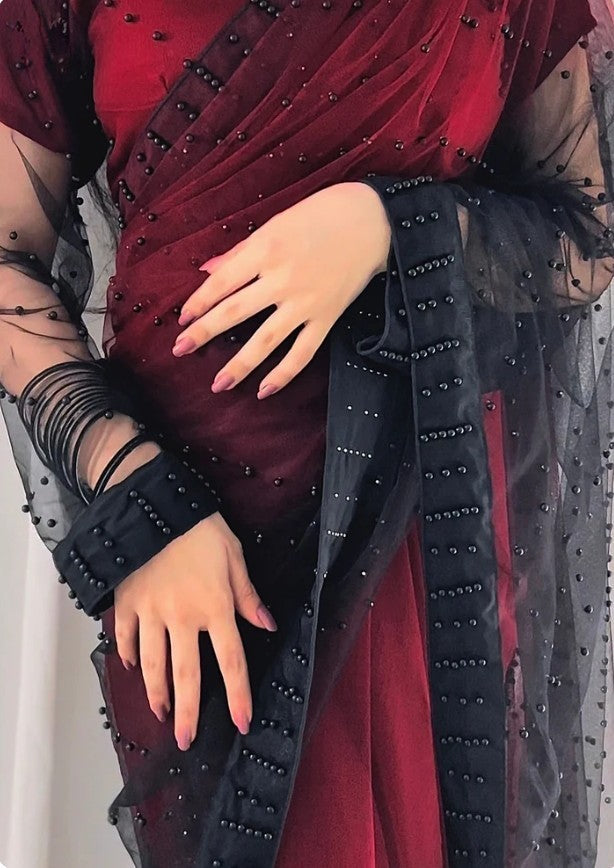 Elegance Black Pulse Saree Double Shade Net (Unstitched)