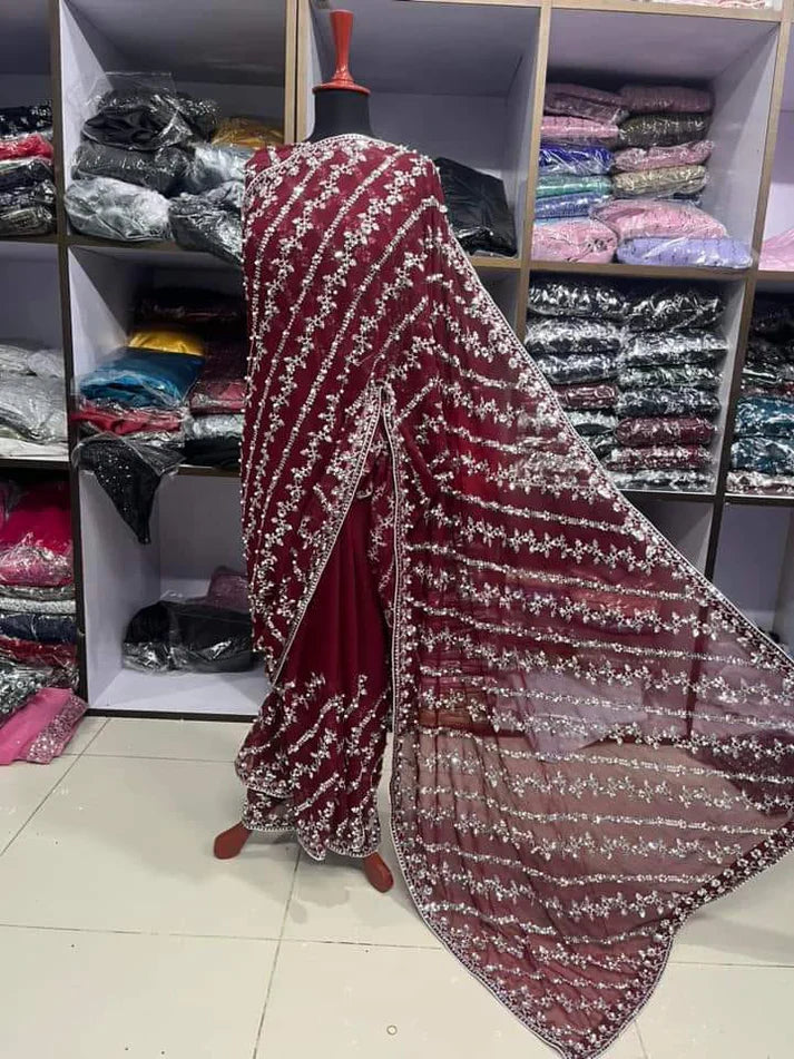 Elegance Net embroidery with pulse Saree