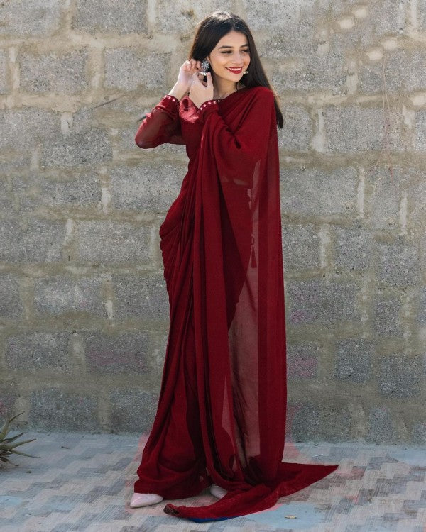 Elegance Chiffon Saree With Lace Work Blouse