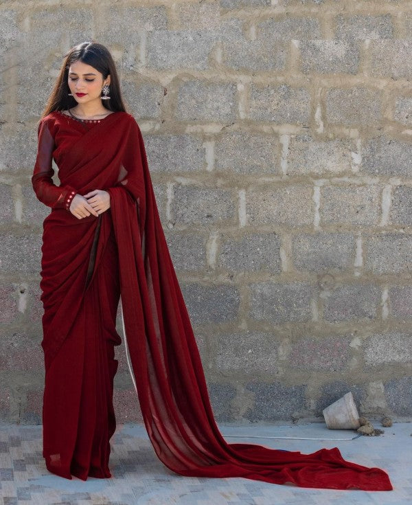 Elegance Chiffon Saree With Lace Work Blouse