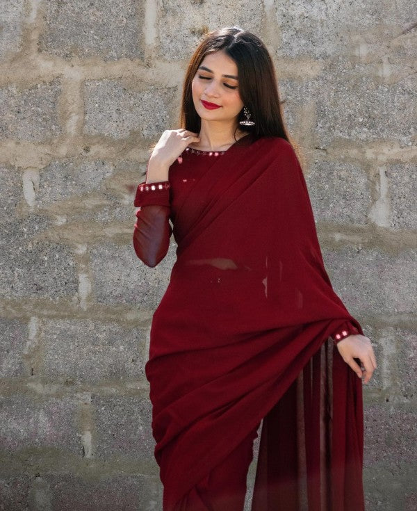 Elegance Chiffon Saree With Lace Work Blouse