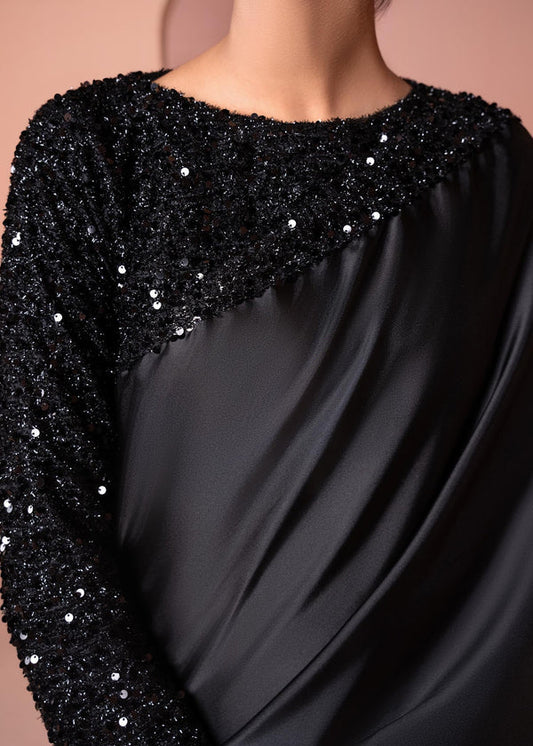 Black Shamoze Saree with Sequence Work
