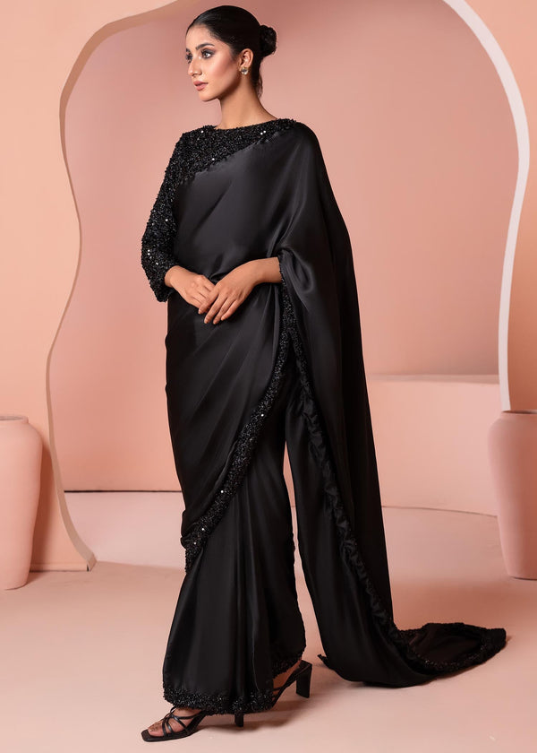 Black Shamoze Saree with Sequence Work