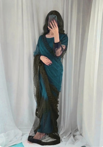 Elegance Black Pulse Saree Double Shade Net (Unstitched)