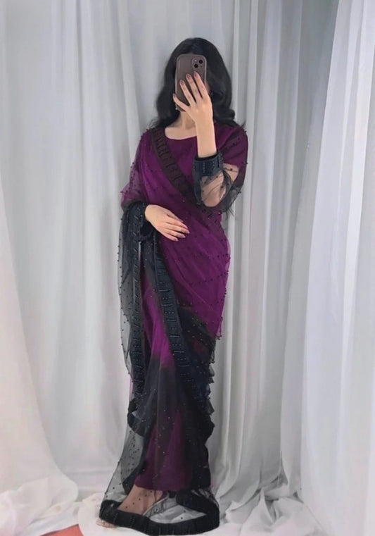 Elegance Black Pulse Saree Double Shade Net (Unstitched)