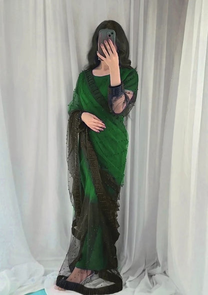 Elegance Black Pulse Saree Double Shade Net (Unstitched)